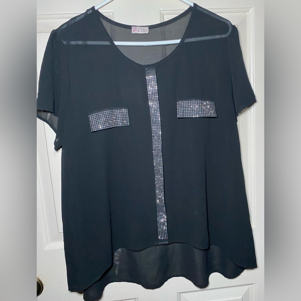 Celine By Champion Black Sheer‎ Sequin Women’s Lightweight Blouse L